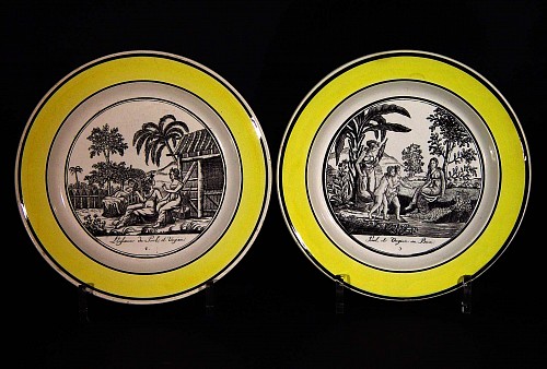 A Set of Twelve Choisy le Roi Pottery Plates illustrating the story of Paul & Virgina, Circa 1830 SOLD •
