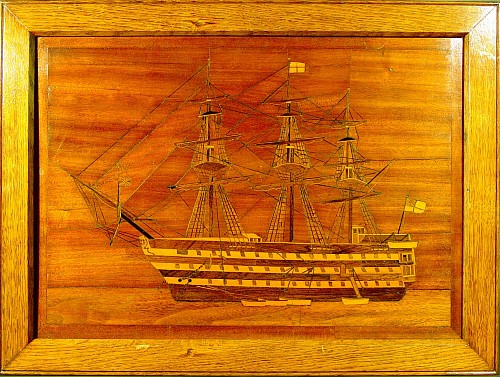 An English Marquetry Picture of a Ship, Circa 1800-20 SOLD •