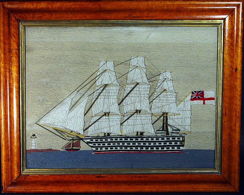 An English Sailor's Woowork Woolie Picture of a Ship, Circa 1870-85. SOLD •