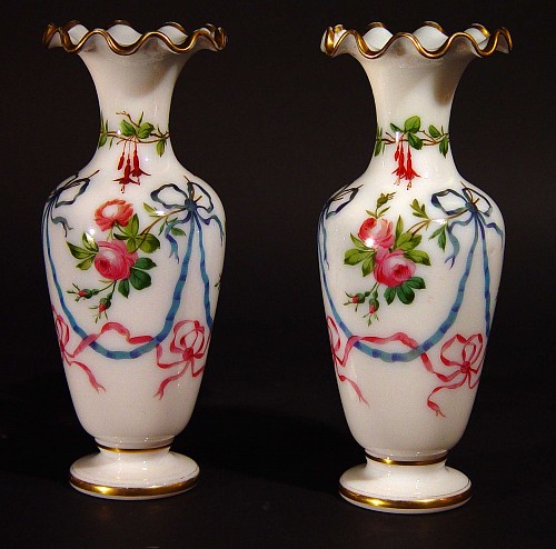 A pair of Small French Opaline Vases, Circa 1840 SOLD •