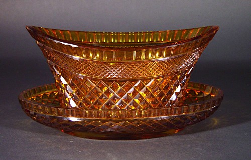 An English Amber Cut Crystal Bowl & Stand, Circa 1930 SOLD •
