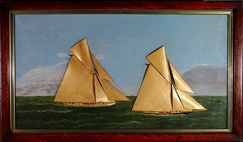 An American Silk and Canvas Picture of a New York Yacht Club Race, Thomas Willis, Circa 1885. SOLD •