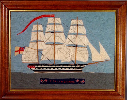 An English Sailor's Ship Woolwork Picture, named Collingwood,
early 20th century SOLD •