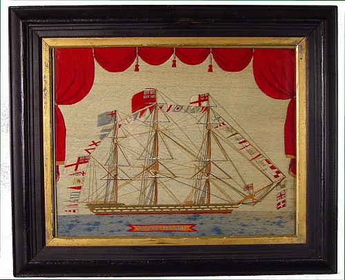 An English Sailor's Woolwork Woolie  Picture of HMS Hero, Circa 1860-70. SOLD •