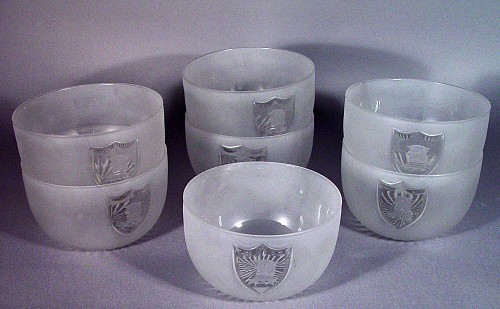 A Set of Eleven English Frosted Glass Armorial Finger Bowls, circa 1840-45. SOLD •