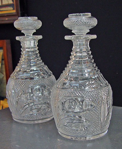 A Fine Pair of Cut Glass Decanters, circa 1835. SOLD •