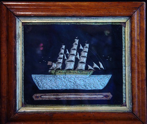 A Rare English Sailor's Silkwork Picture with makers name and dedication, circa 1860. SOLD •