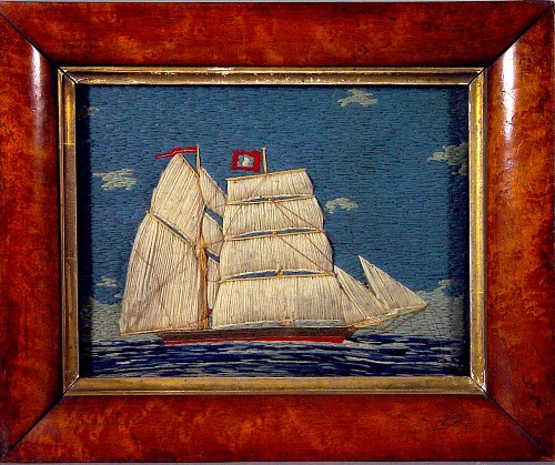A Miniaiture English Sailor's Woolwork Picture (woolie) Circa 1885. SOLD •
