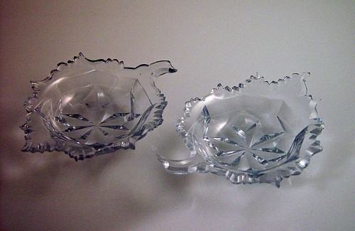 A Lovely Pair of Small English Glass Leaf-Shaped Dishes, Circa 1770. SOLD •