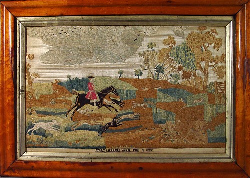 A Fine Hunting Silkwork signed and dated MARY SHARMAN APRIL THE 4 1787. SOLD •