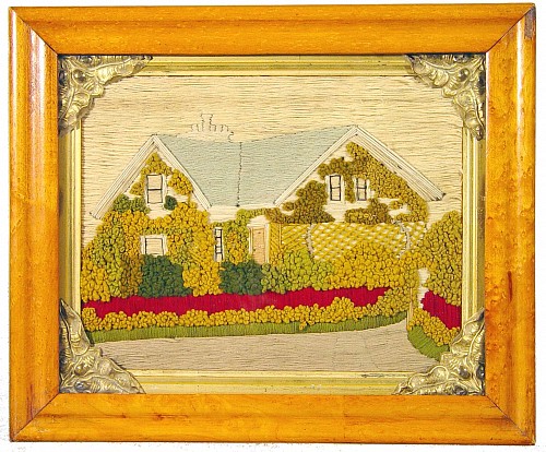 A Sailor's Woolwork Picture of a House, Circa 1880 SOLD •