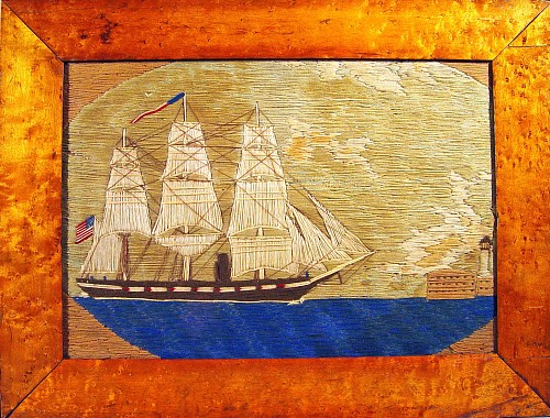 A Rare American Sailor's Woolwork Picture, Circa 1870 SOLD •