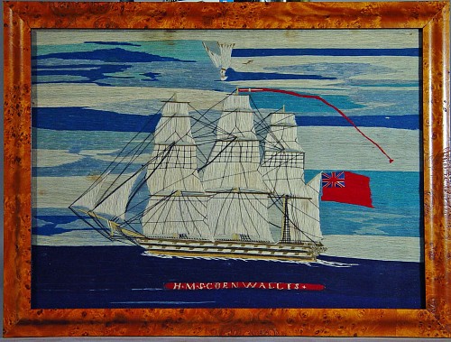 A Fine English Sailor's Woolwork Picture of The H.M.S. Cornwallis, Circa 1865 SOLD •
