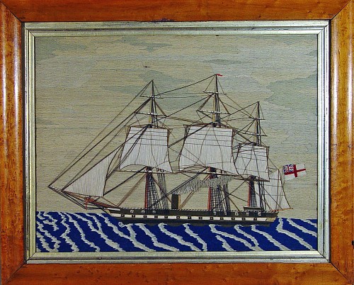 A Large English Sailor's Woolwork Pictures of a Ship, (Woolie) Circa 1875 SOLD •