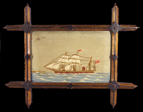 Inventory: A Small English Woolwork Picture in Original shaped Frame, Circa 1875-85. SOLD &bull;