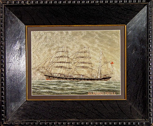 A Pair of English Silkwork Pictures of Ships, The Earnmount & The Dolbadarn Castle, Circa 1880-90. SOLD •
