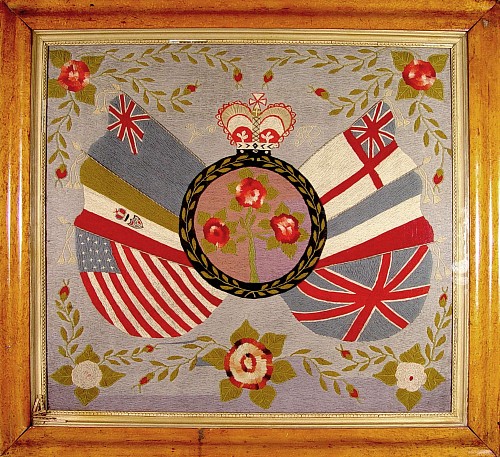 An English Sailor's Woolwork Picture, Woolie, decorated with Flags, Circa 1880 SOLD •