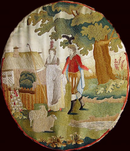 Silkwork An English Regency Large Oval Silk and Wool Picture, Circa 1780-1820 SOLD •
