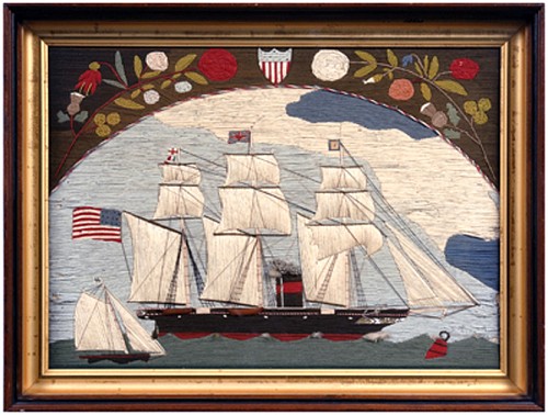 Sailor's Woolwork American Sailor's Woolwork Picture,, Circa 1880 SOLD •
