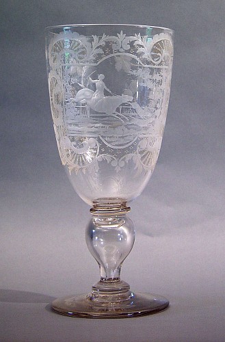 A Bohemian Cut Glass Goblet with Hunting Scene for the English Market, Circa 1840-60. SOLD •
