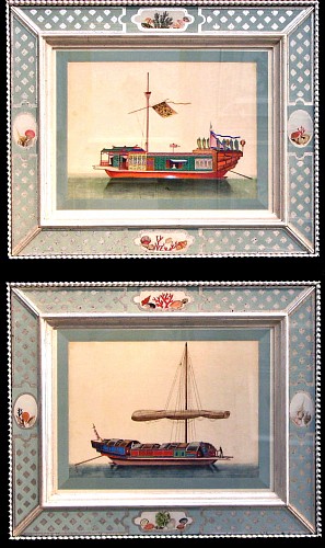 A Pair of Chinese Watercolour Pith Pictures of Sampans, Circa 1840 SOLD •