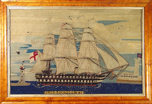A Wonderful Sailor's Woolie of H.M.S. Exmouth Circa 1860-70. SOLD •