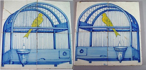 Dutch Delft Tile Pictures of a Canary in a Cage, Circa 1770. SOLD •