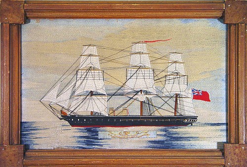 Sailor's Woolwork Picture of The HMS Black Prince, Circa 1860-70. SOLD •