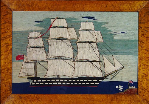 A British Sailor's Woolie of a Royal Navy Ship and Messanger Pigeon, Circa 1870. SOLD •