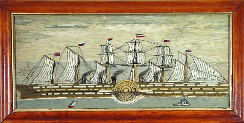 A Sailor's Woolwork Picture of The Great Eastern, Circa 1865 SOLD •
