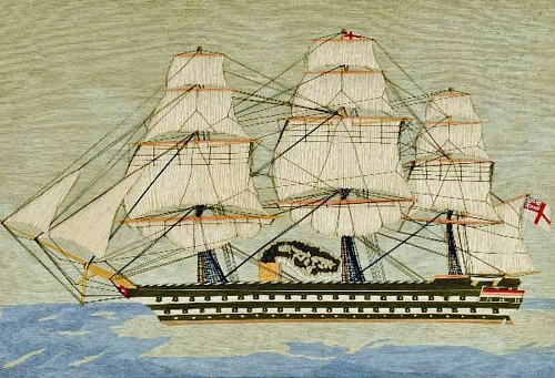 A Sailor's Woolie of a Royal Navy Ship, Circa 1870 SOLD •