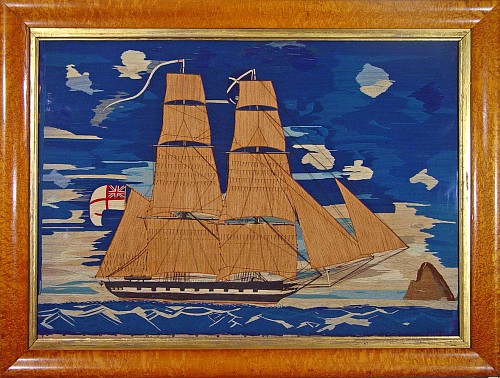 A Large Sailor's Woolwork of H.B.M. Packet. Crane with the date of 1849 and the name of The Ship. SOLD •