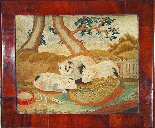 Inventory: A British Wool Depicting Three Guinea Pigs, Circa 1840 SOLD &bull;