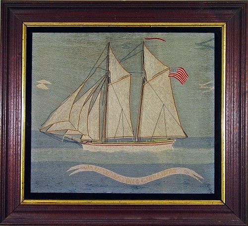 Inventory: A Rare American Sailor's Woolie of the Jane Ralston- a ship out of Gibaltar, Michigan, Circa 1885 SOLD &bull;