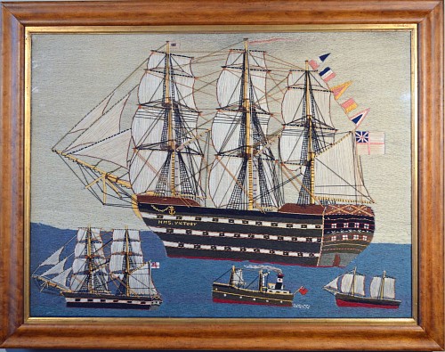 A Large Sailor's Woolwork Picture of HMS Victory, 19th Century. SOLD •