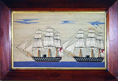 Sailor's Woolwork of Two Royal Navy Ships, Circa 1870 SOLD •