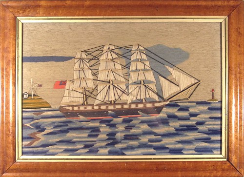 A British Sailor's Woolwork of a Ship, Circa 1870 SOLD •