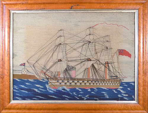 A Rare Signed Woolie of HMS Victor Emmanuel Coming into Capri Worked by Duncan McLord, April 9 1860. SOLD •