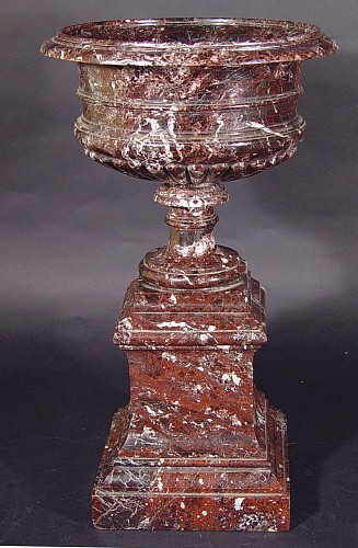 A Rare 19th century French Rouge Royale Marble Urn on Stand. SOLD •
