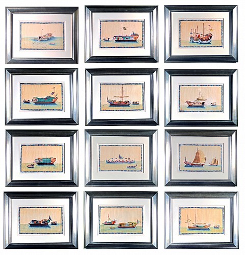 A Set of Twelve China Trade Watercolours of Junks and Sampans, Circa 1850-60 SOLD •