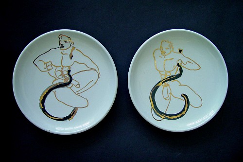 A Pair of Erotic Cabinet Plates by Alessandro Merlin. SOLD •