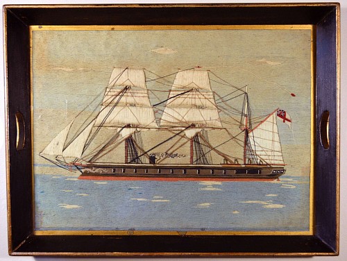 A Sailor's Wolwork (Woolie) Picture of an Amazon-class Screw Sloop, Circa 1875. SOLD •