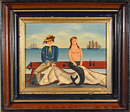 Inventory: A Ralph Cahoon Painting- Mending Sails, Oil on Masonite, Signed. 1960-1962. SOLD &bull;
