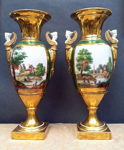 A Pair of Paris Porcelain Green-ground Vases, probably Darte Freres or Nast, Circa 1820. SOLD •