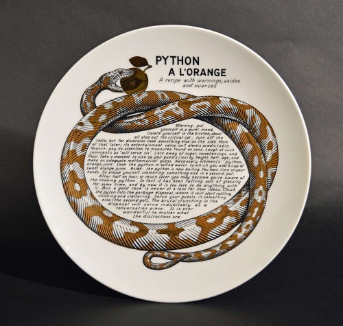 Piero Fornasetti A Piero Fornasett i Fleming Joffe- Python A L'Orange Cook Plate, early 1970's SOLD •
