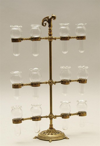 Inventory: A Three-tiered Victorian Brass & Glass Root Starter, Circa 1880 SOLD &bull;