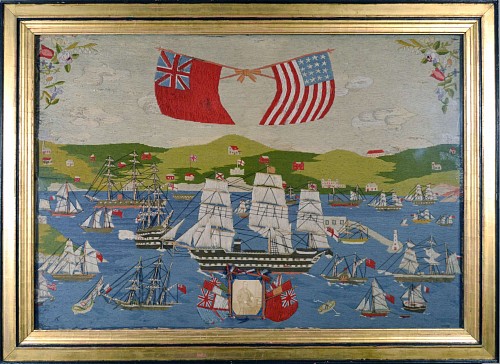 A Large and Important Sailor's Woolwork Picture. Circa 1865-75. SOLD •
