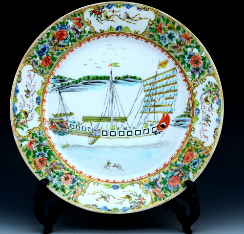 Chinese Export Porcelain Chinese Export Porcelain Plate decorated with a Chinese Sampan,, Circa 1865 SOLD •