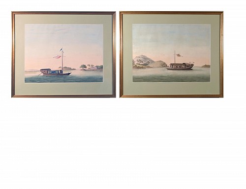 China Trade Chinese Export Watercolours of Sampans on European Paper and of Large Size,, Circa 1790-1800. SOLD •