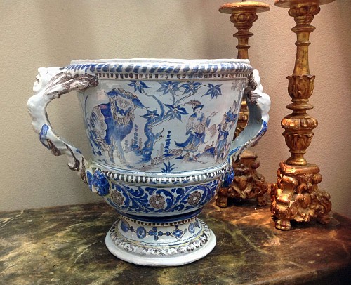 A Large French Nevers Underglaze Blue & ManganeseTin-glazed Earthenware Urn,Circa 1660-80. SOLD •